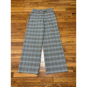 Express Editor Relaxed Trousers Womens 0R Brown Gray Plaid Mid Rise Dress Pants